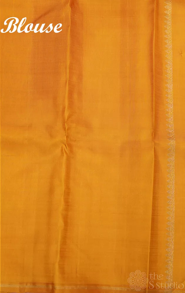 Maroon kora kanchi silk saree with mustard pallu