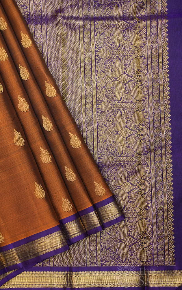 Brown small border kanjivaram silk saree