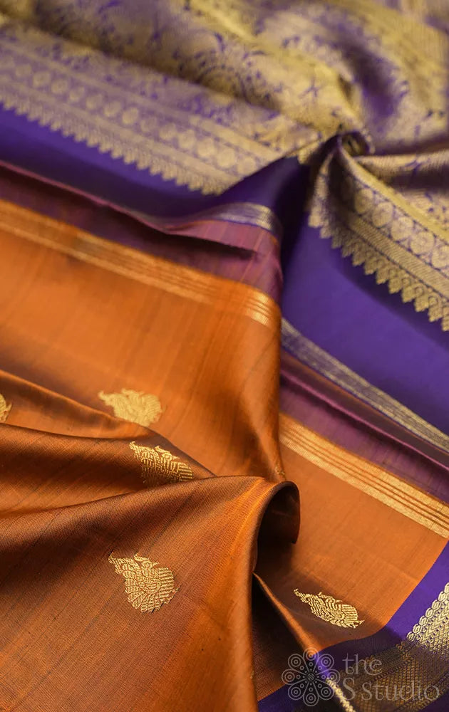 Brown small border kanjivaram silk saree