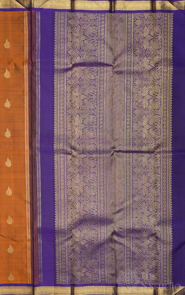 Brown small border kanjivaram silk saree