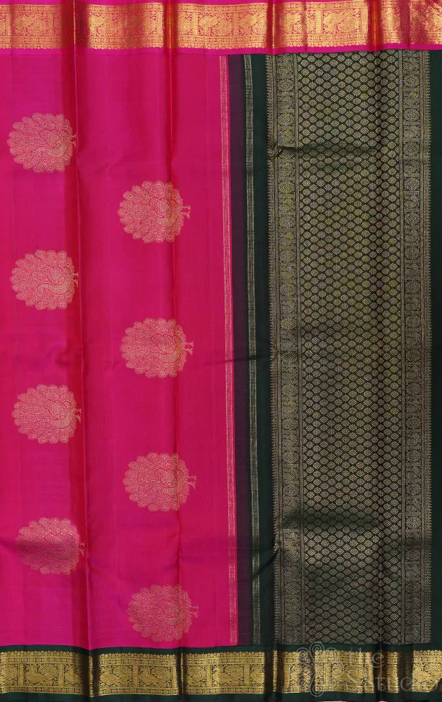 Grey kanjivaram silk saree with ganga jamuna korvai borders