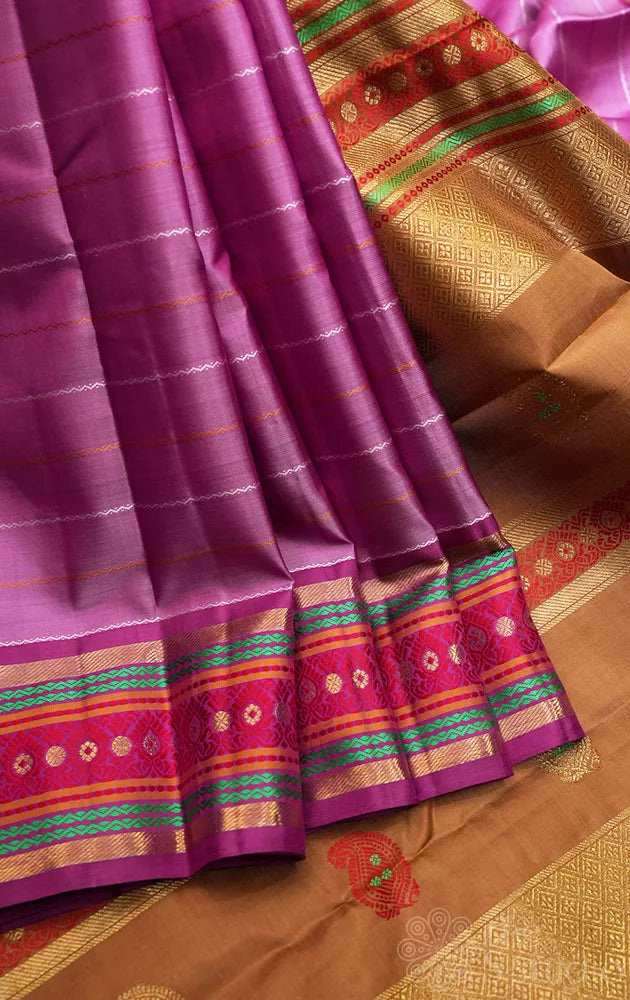 Lavender traditional adai woven kanjivaram silk with veldhari lines