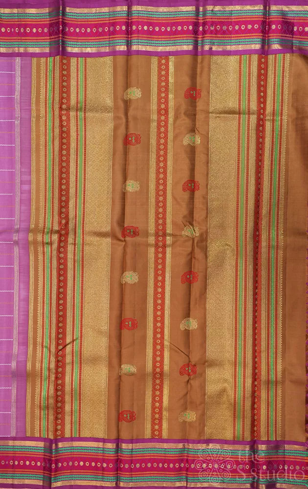 Lavender traditional adai woven kanjivaram silk with veldhari lines