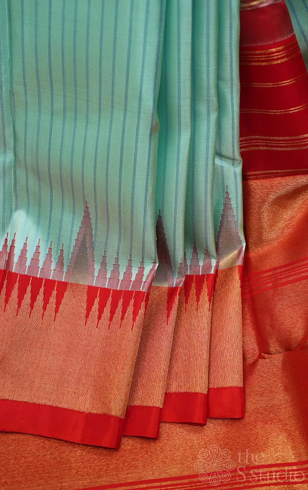 Turquoise green 8 kol korvai kanchipuram silk saree