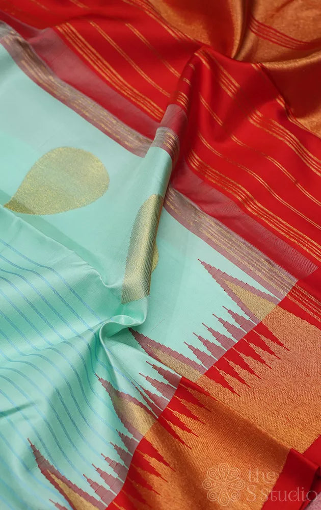 Turquoise green 8 kol korvai kanchipuram silk saree