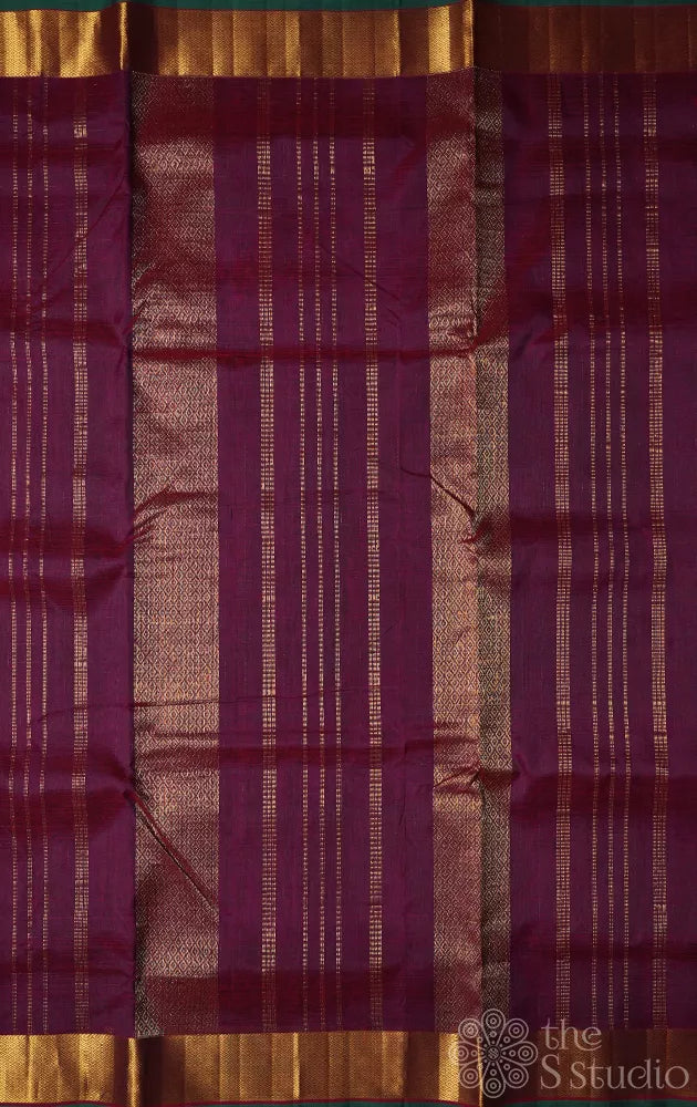 Purple zari checks ten yards silk cotton saree with getti zari border