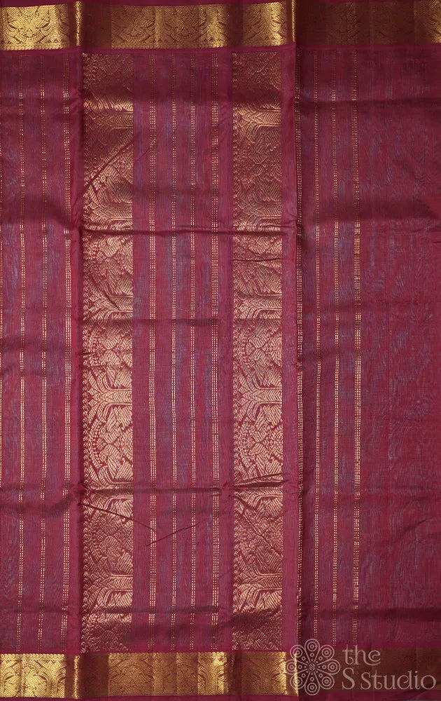 Grey ten yards silk cotton saree with brown border