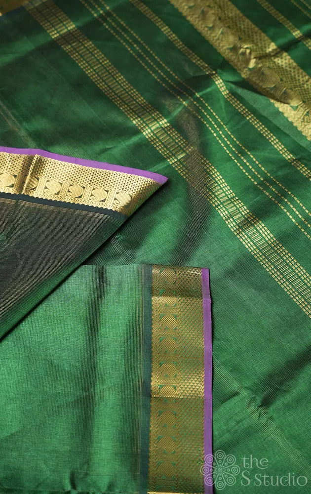 Green vairaoosi ten yards silk cotton saree with violet selvedge