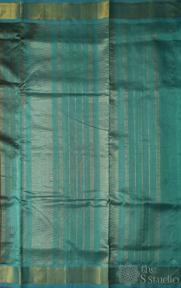 Dark purple vairaoosi ten yards silk cotton saree with sea blue border