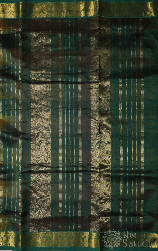 Paalum pazhamum checked ten yards silk cotton saree with green pallu