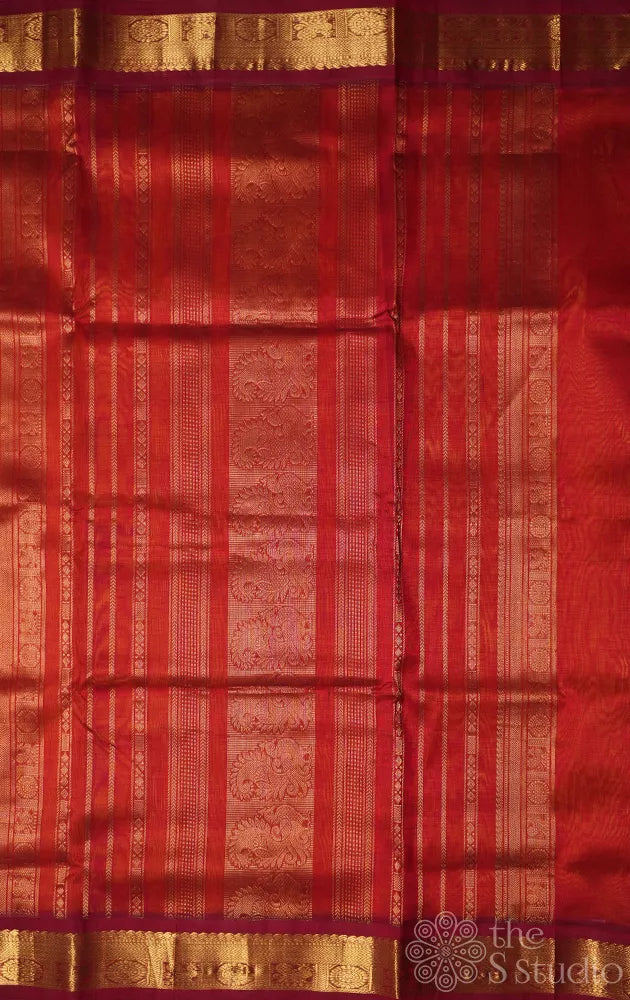 Mango yellow ten yards silk cotton saree with red border