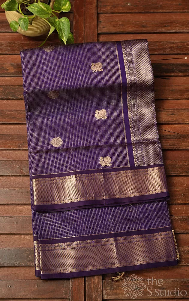 Violet vairaoosi zari checks silk cotton saree with zari border