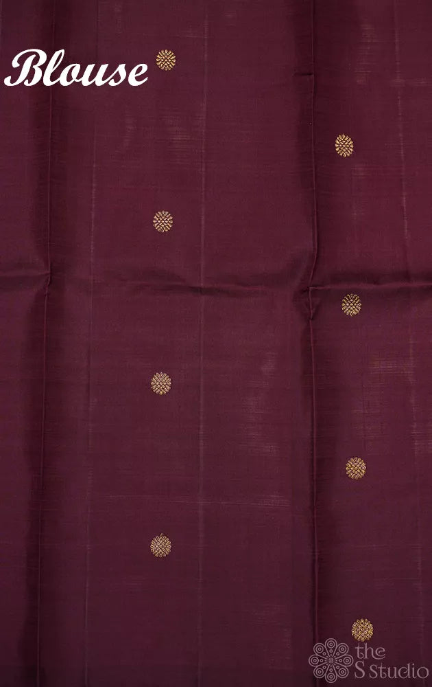 Onion pink and brown reversible kanchipuram silk saree with prints