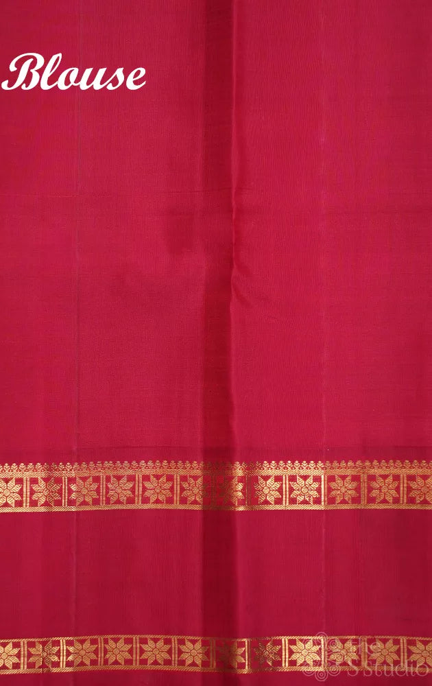 Peacock blue kanchipuram silk saree with korvai rettaipet border