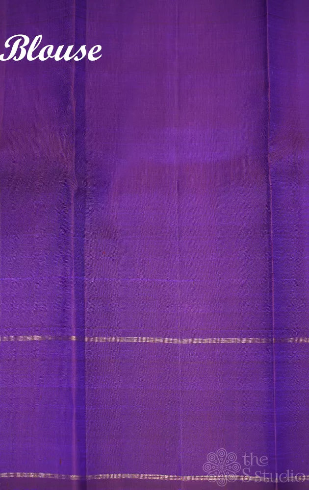 Peachish rose kanchipuram silk saree with violet border