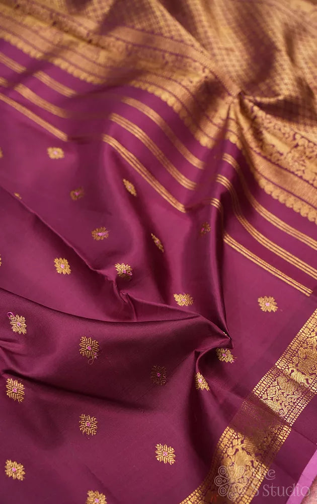 Betel nut brown kanchipuram silk saree with meena buttas