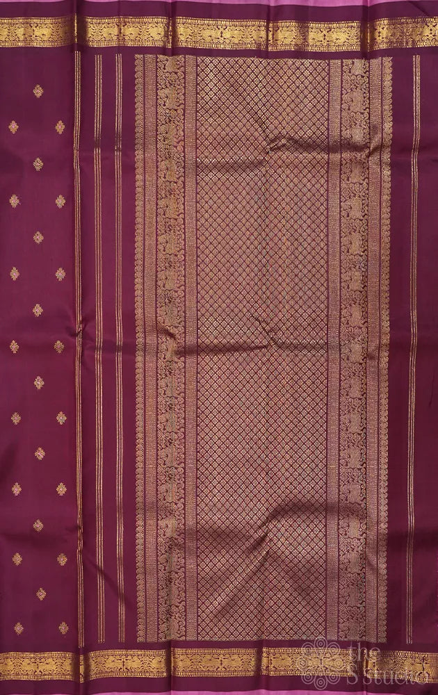 Betel nut brown kanchipuram silk saree with meena buttas