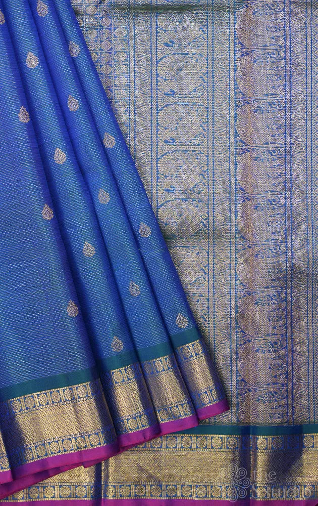 Peacock blue vairaoosi kanjivaram silk saree