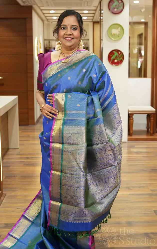 Peacock blue vairaoosi kanjivaram silk saree