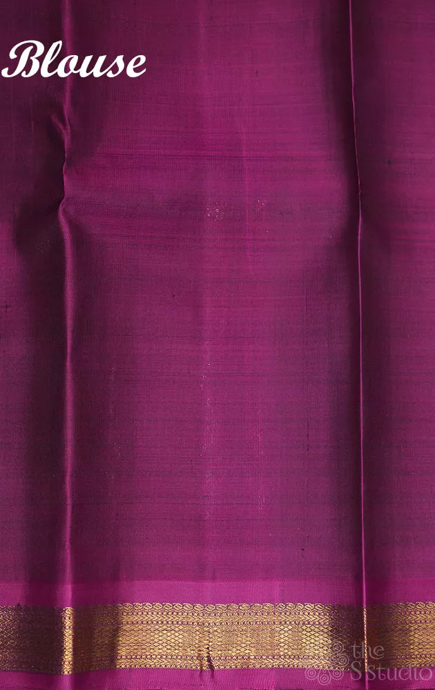 Rama blue with magenta small border kanjivaram silk saree
