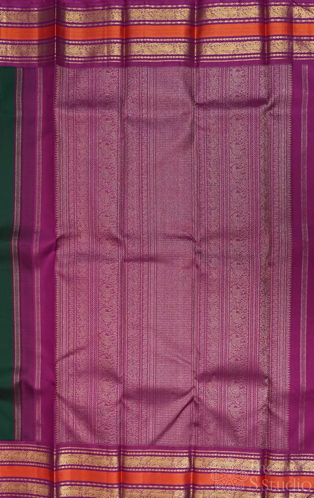 Green korvai kanchipuram silk saree with purple border