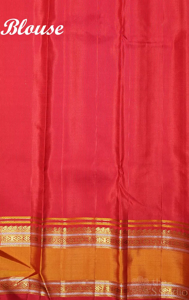Red kanjivaram saree with thread woven body and a zari rich border