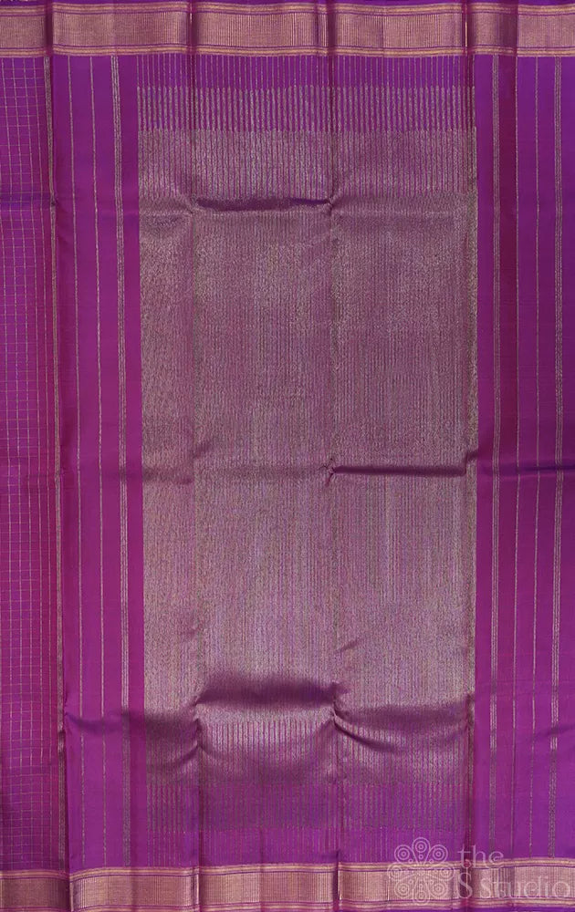 Purple zari checked kanjivaram silk saree with 8 kol woven pallu | B krishnamoorthy master weaver