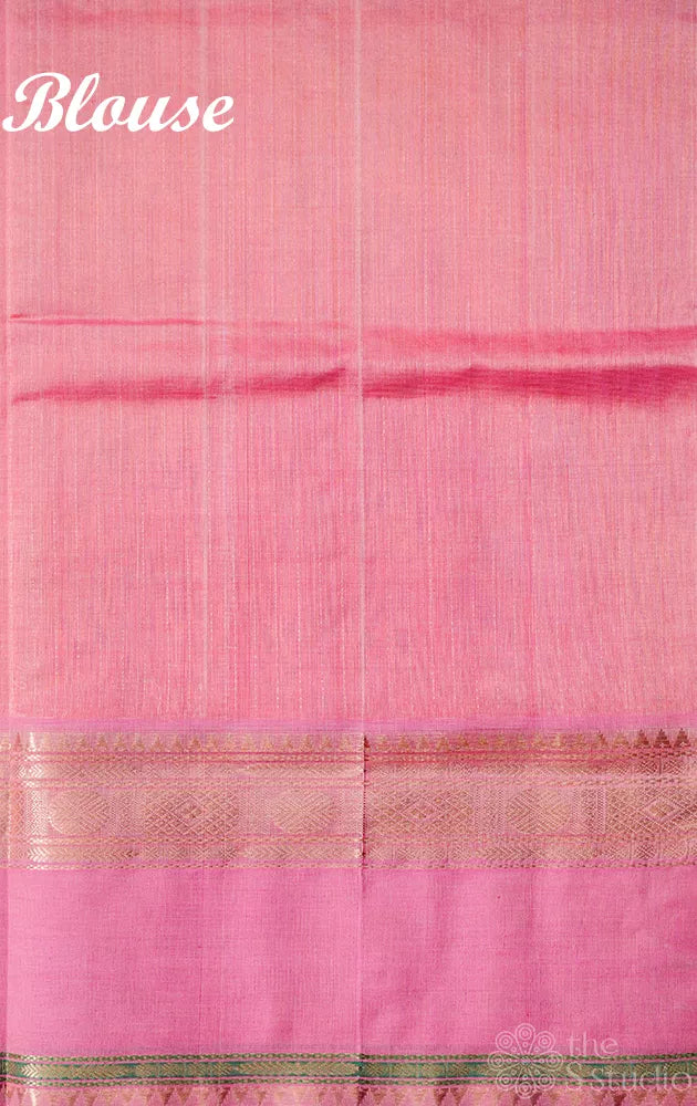 Orange handloom silk cotton saree with checks