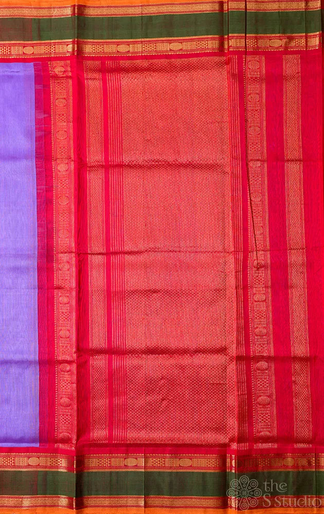 Light violet handwoven silk cotton saree with red rettaipet border