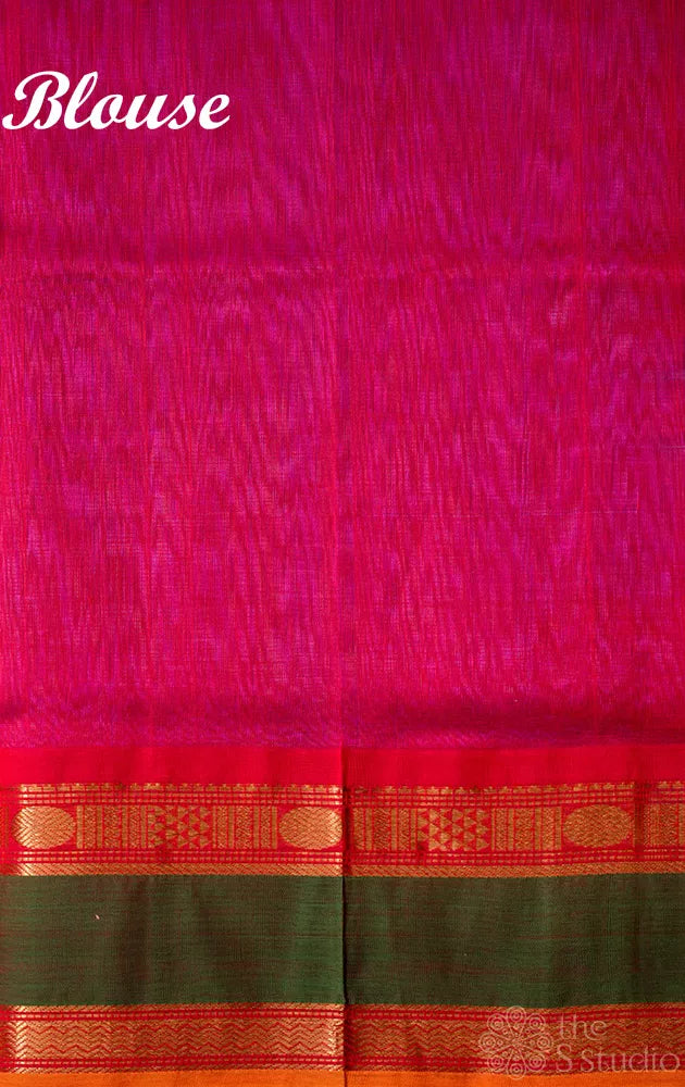 Light violet handwoven silk cotton saree with red rettaipet border