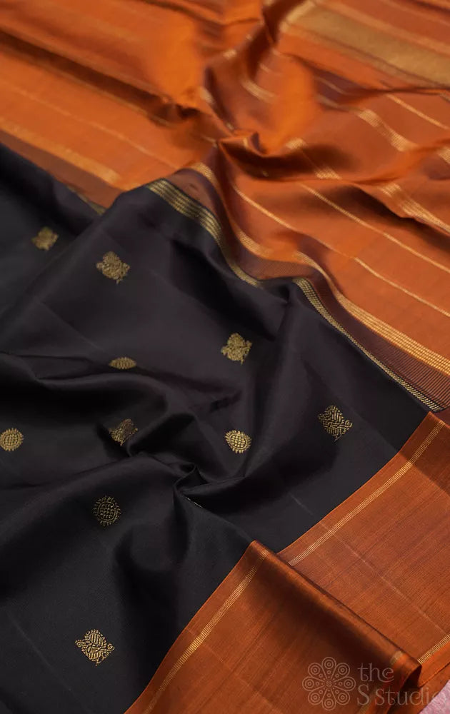 Brown kanjivaram silk saree with rust border