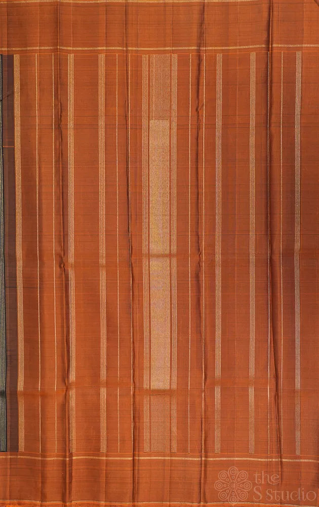 Brown kanjivaram silk saree with rust border