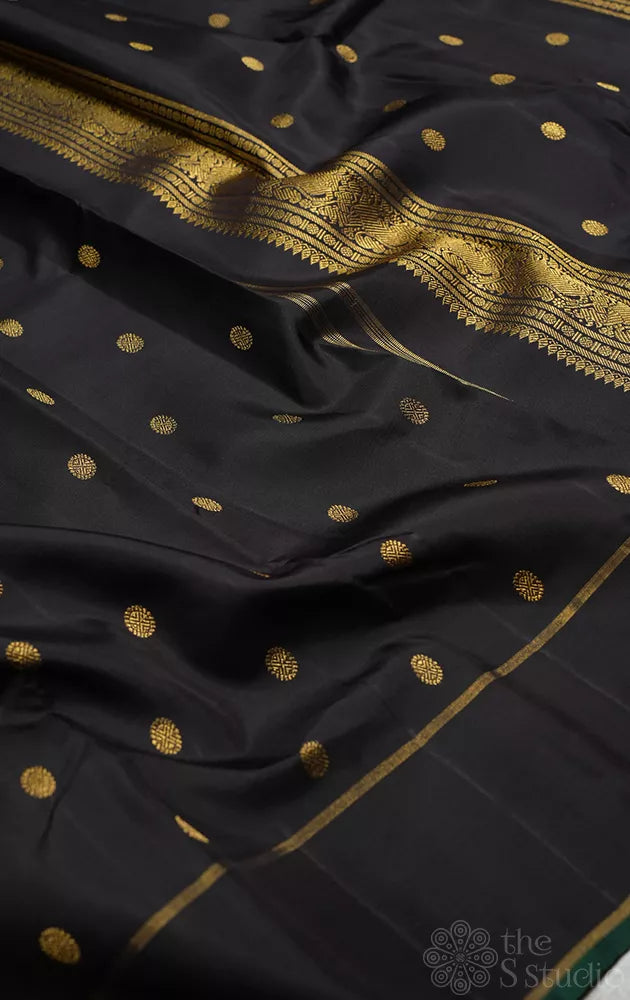 Black kanjivaram silk saree with motifs