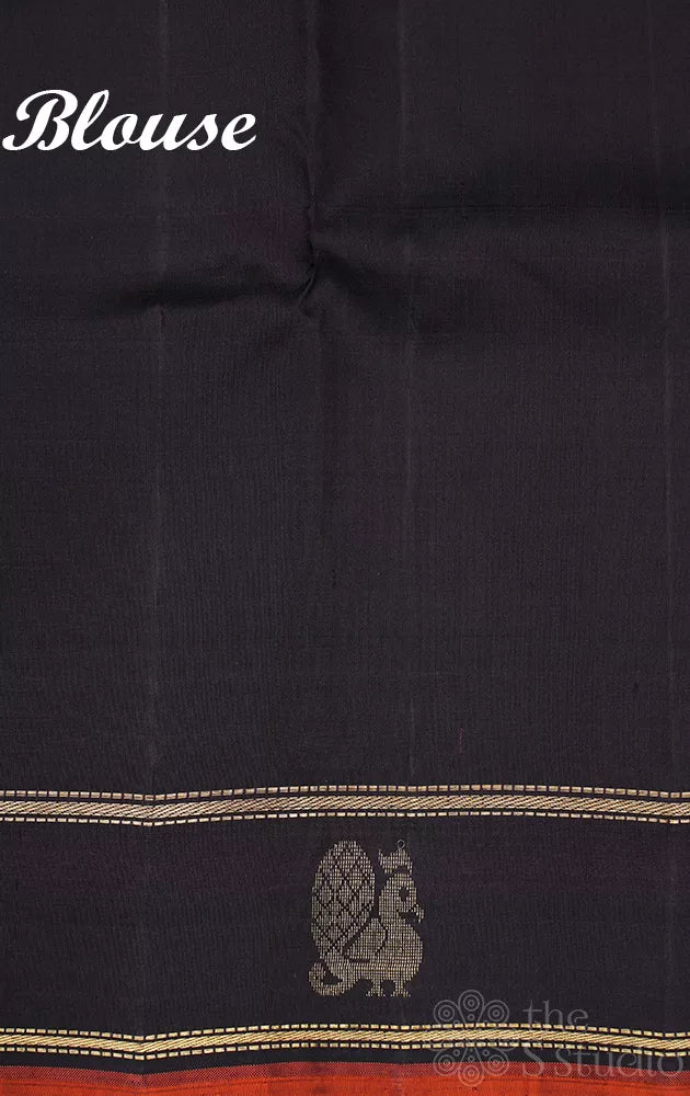 Dark brown adai woven kanjeevaram silk saree with annam motifs