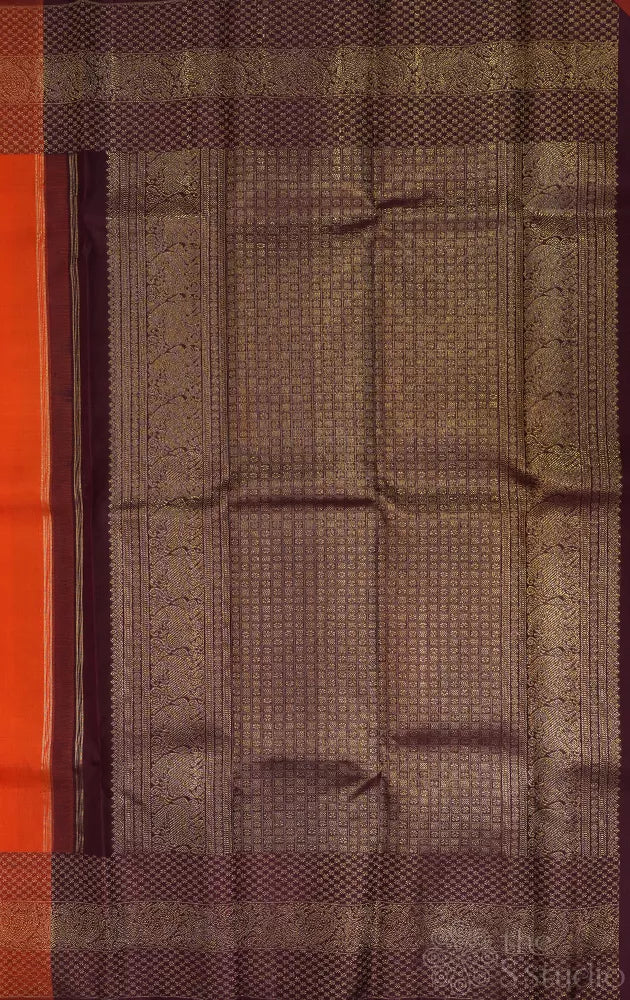 Burnt Orange kanchipuram silk saree with maroon border