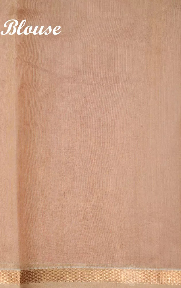 Off white maheshwari silk cotton saree with block printing on border