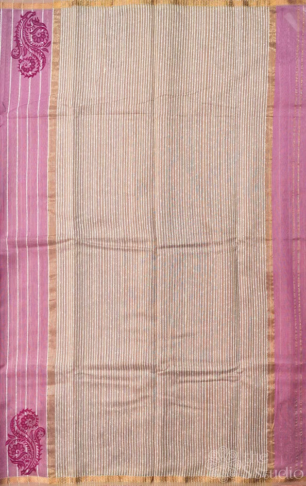 Dark pink maheshwari silk cotton saree with block printing on border