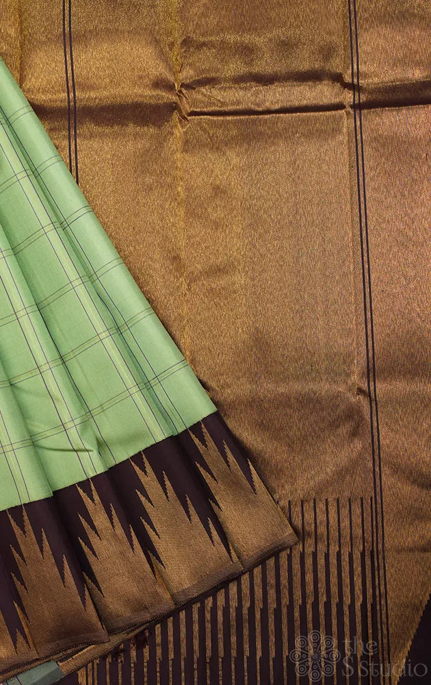 Pista green zari checked kanchi silk saree with korvai 8 kol border