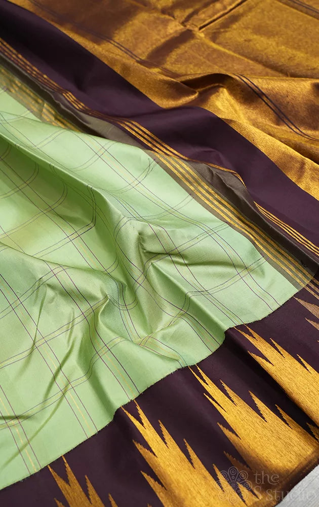 Pista green zari checked kanchi silk saree with korvai 8 kol border