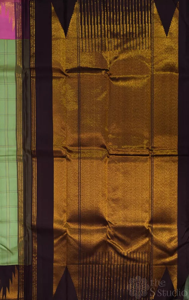 Pista green zari checked kanchi silk saree with korvai 8 kol border