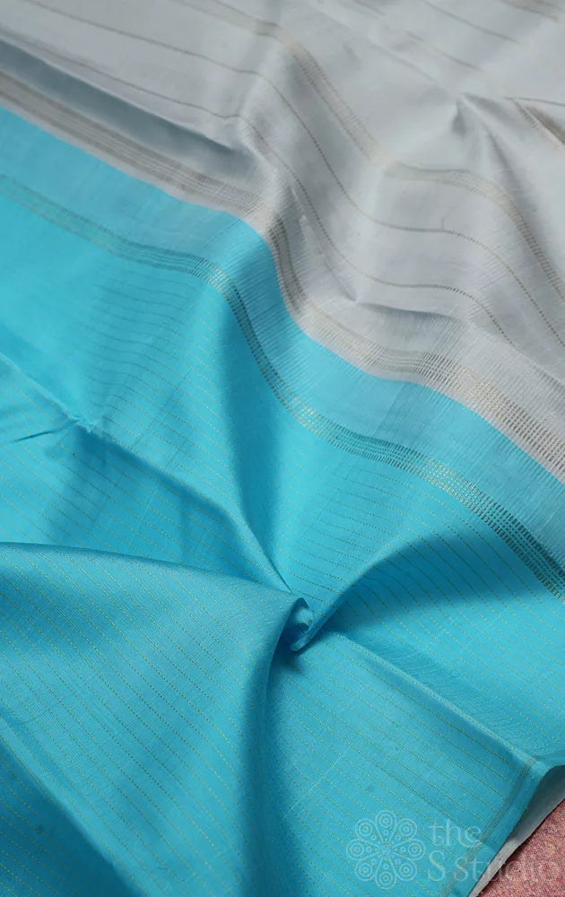 Aqua blue Kanjivaram silk saree with vertical thread lines