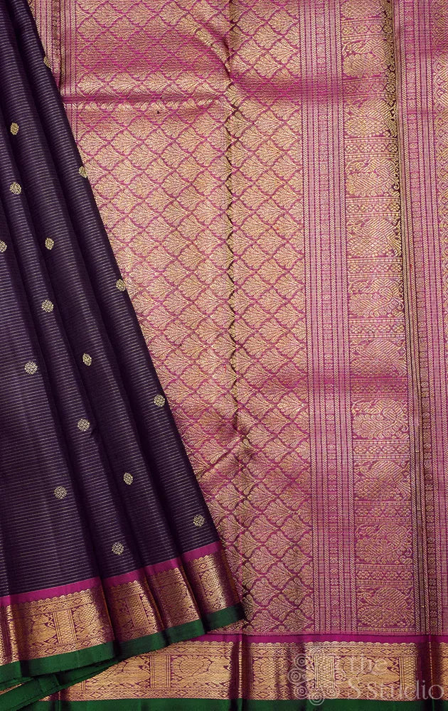 Violet vairaoosi kanjivaram silk saree with small border