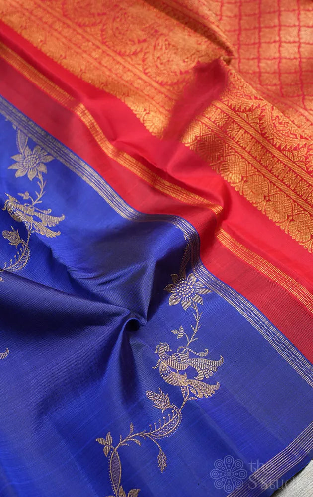 Royal blue kanchi pattu saree with thodar kodi zari design