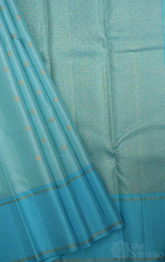Light blue kanchi silk saree with sky blue border