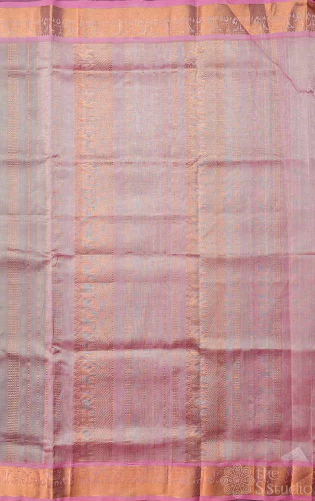 Green vairaoosi silk cotton saree with light pink zari border