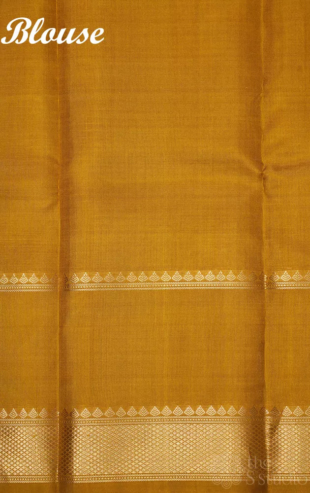 Methi mustard small zari checks kanchipuram silk saree