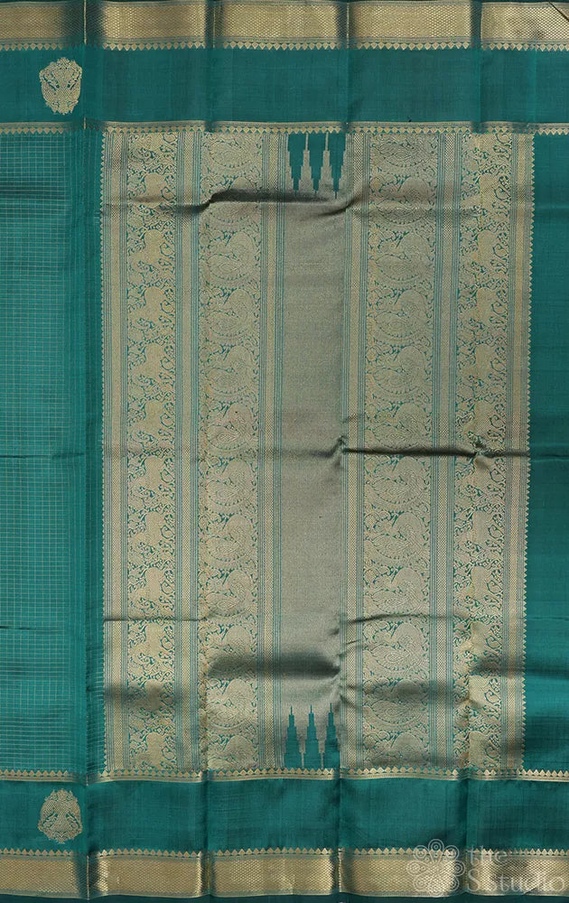 Rama blue small zari checks kanchipuram silk saree