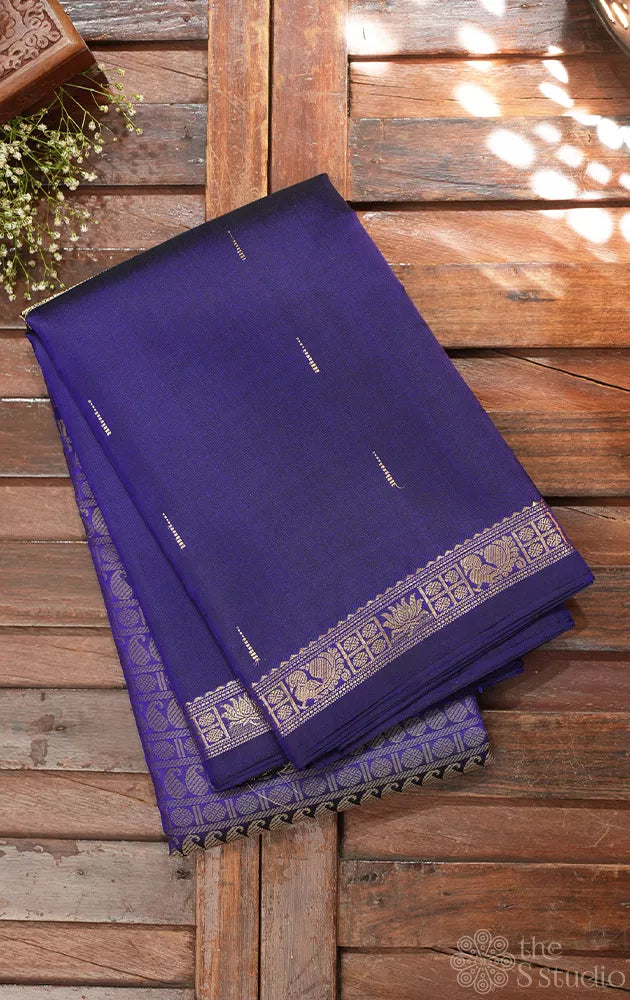 Royal blue kanjivaram silk saree with long border
