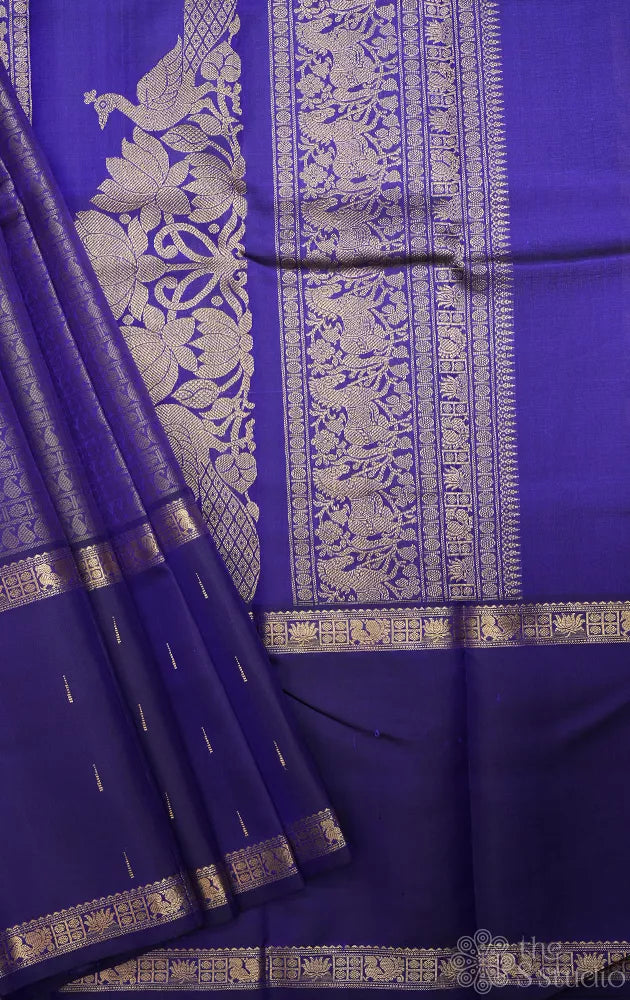 Royal blue kanjivaram silk saree with long border