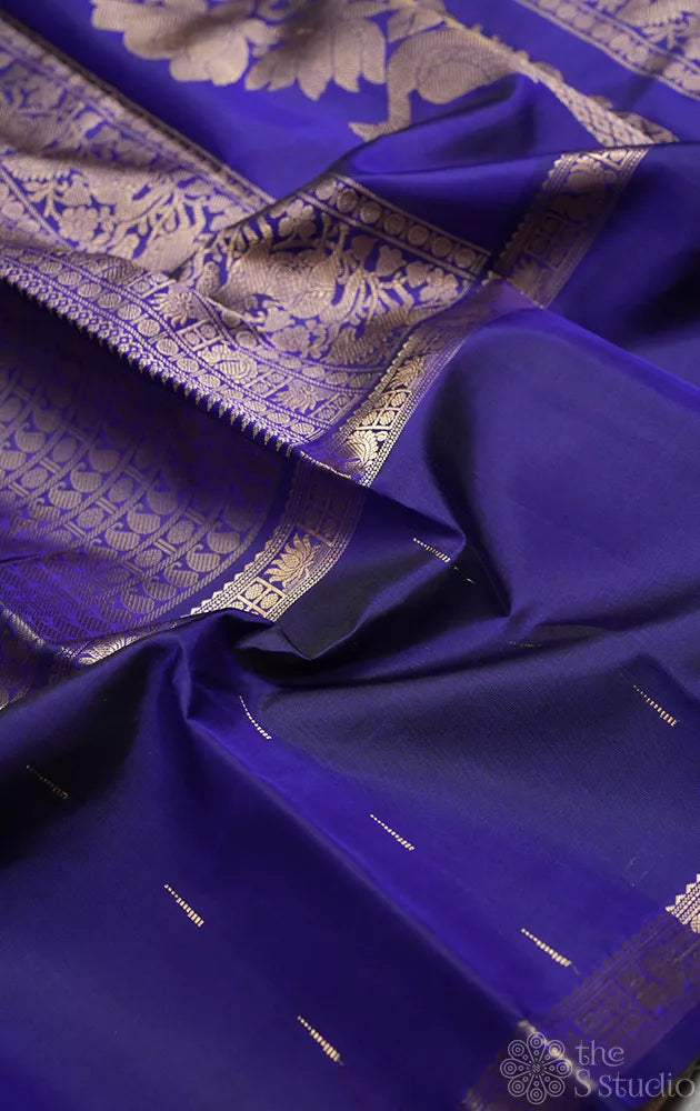 Royal blue kanjivaram silk saree with long border
